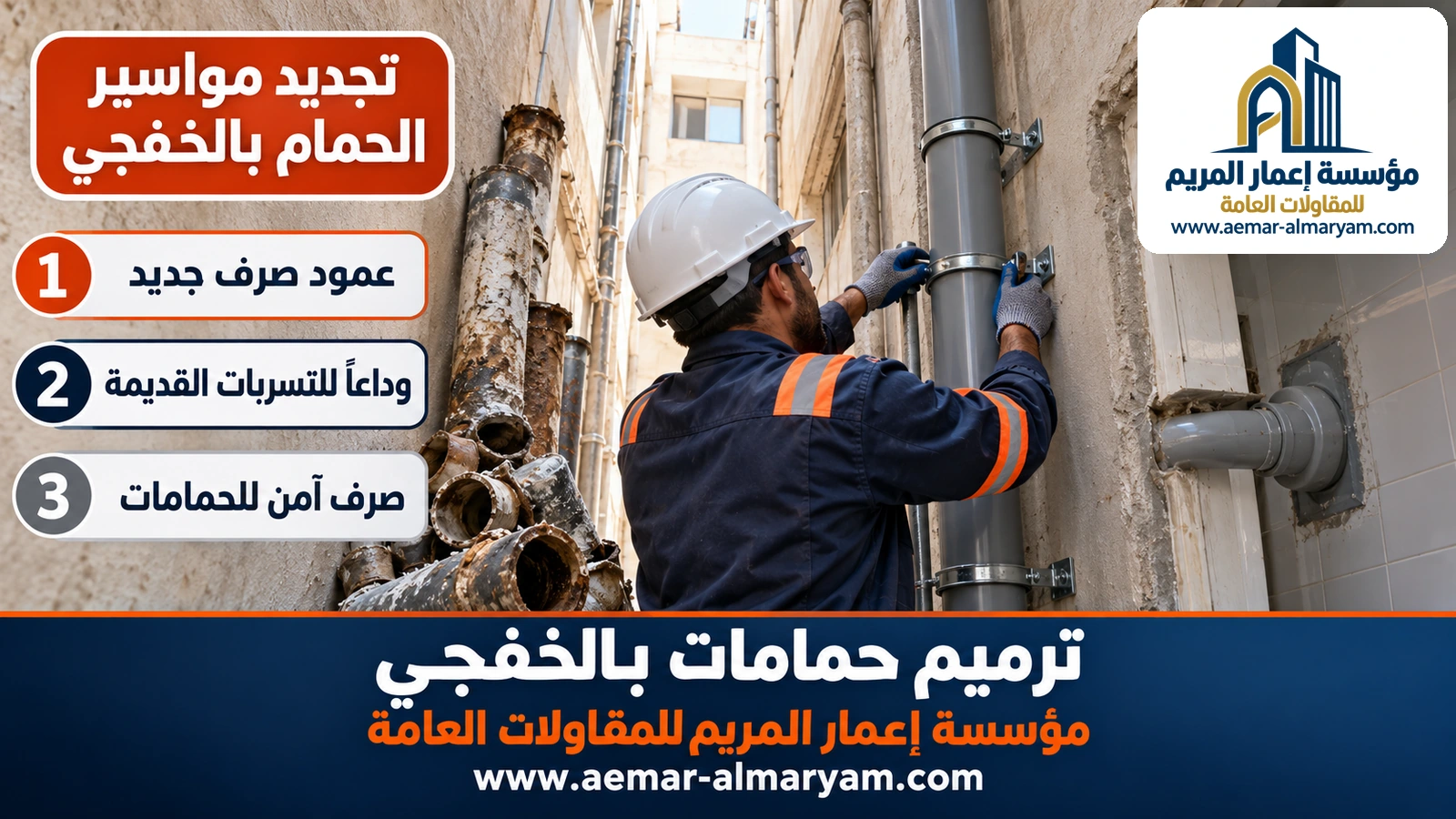 تجديد مواسير الحمام بالخفجي بتغيير عمود الصرف في المنور