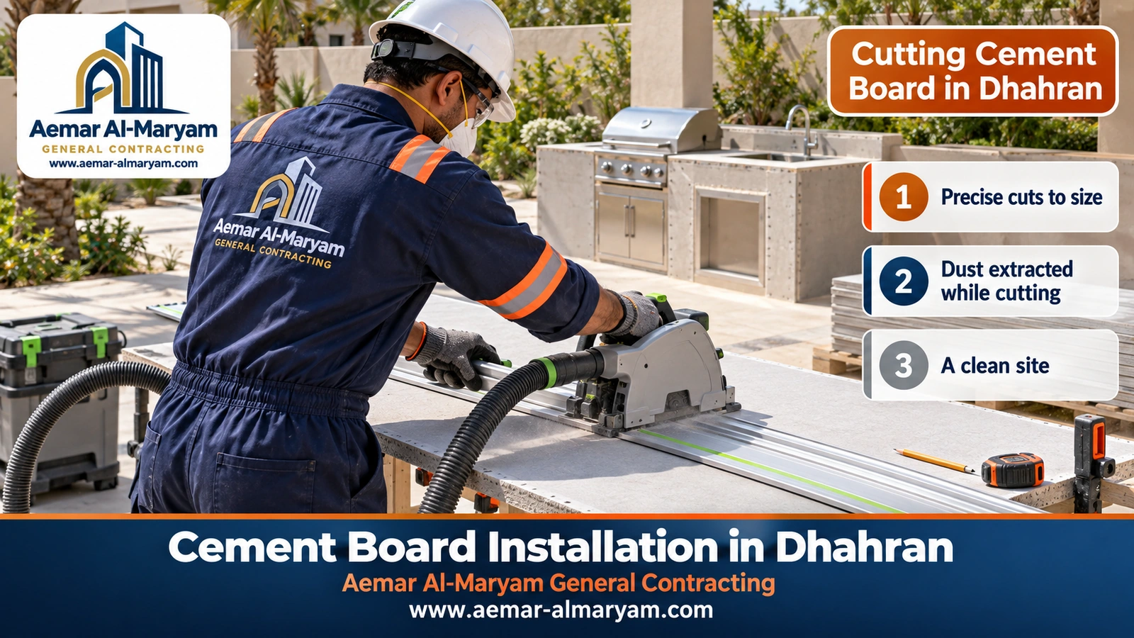 Cutting Cement Board in Dhahran