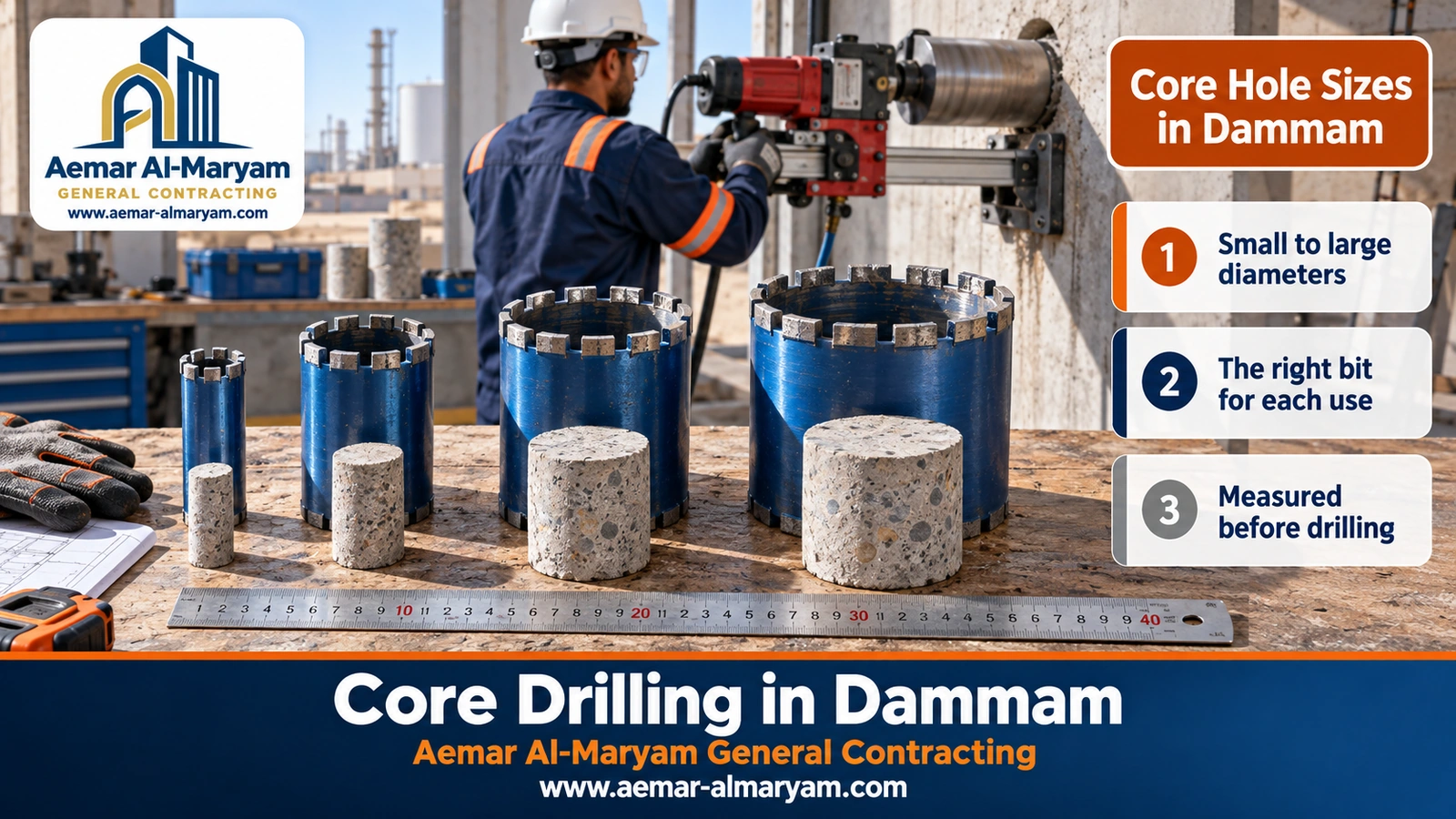 Core hole sizes in Dammam