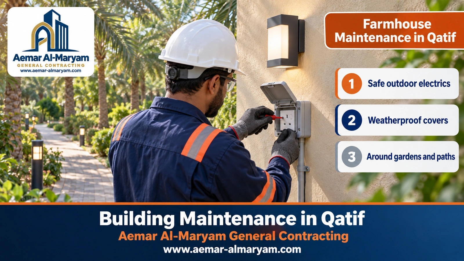 Weatherproof outdoor socket on a Qatif farmhouse