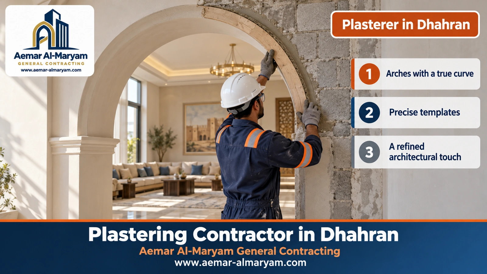 Plasterer in Dhahran shaping an arch