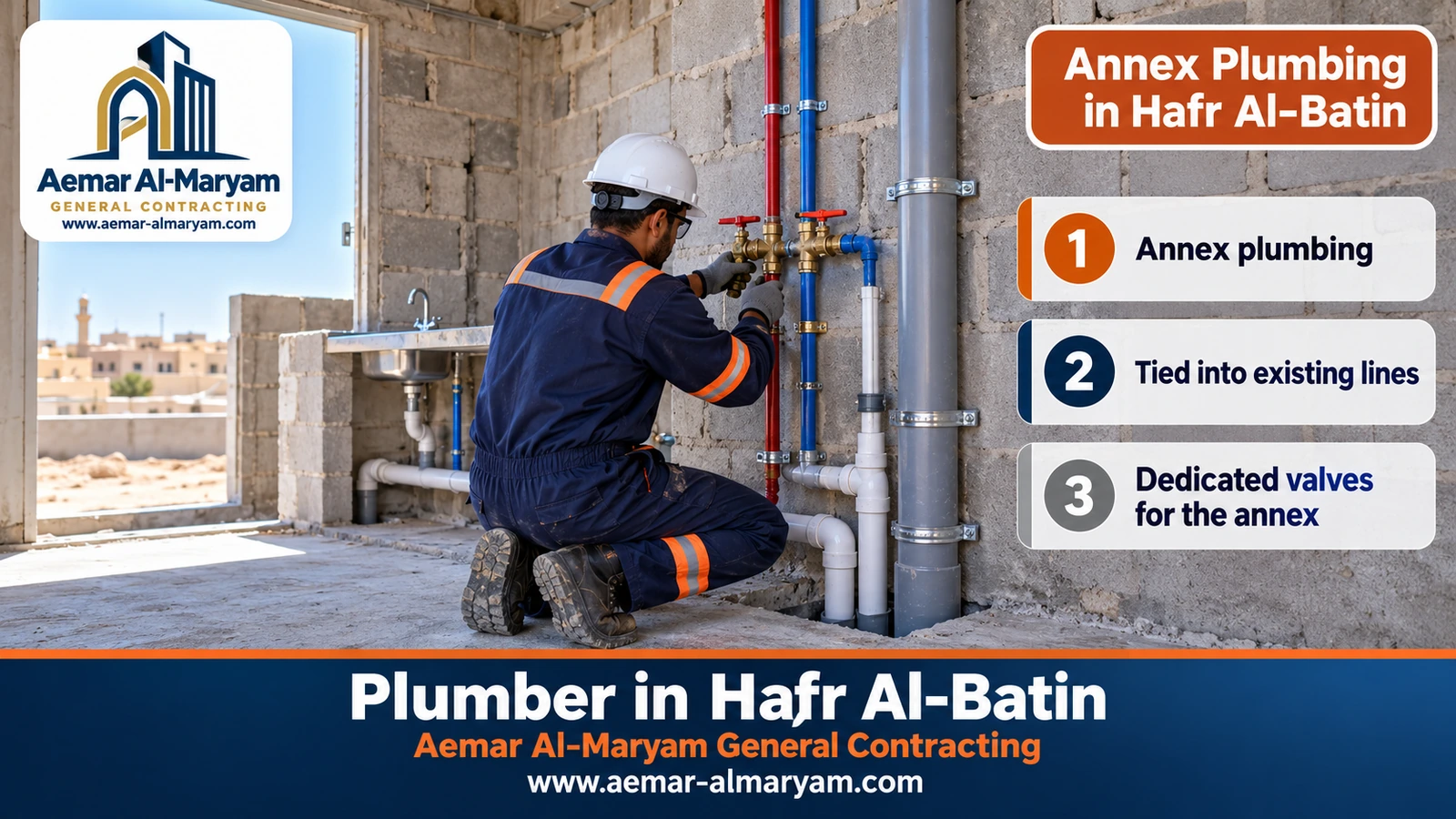 Plumber in Hafr Al-Batin tying a rooftop annex into the existing plumbing