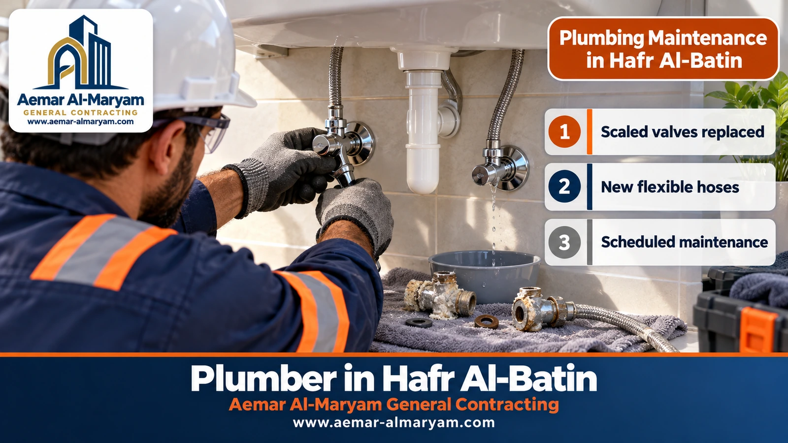 Replacing scaled angle valves under a basin in Hafr Al-Batin