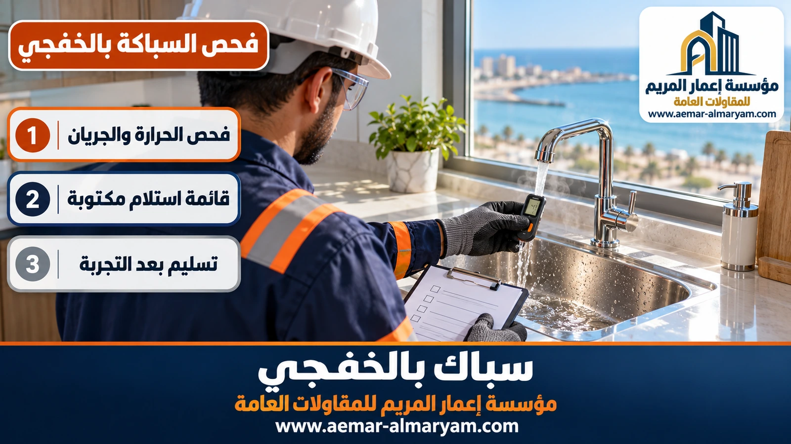 فحص حرارة الماء الحار عند تسليم شقة في الخفجي
