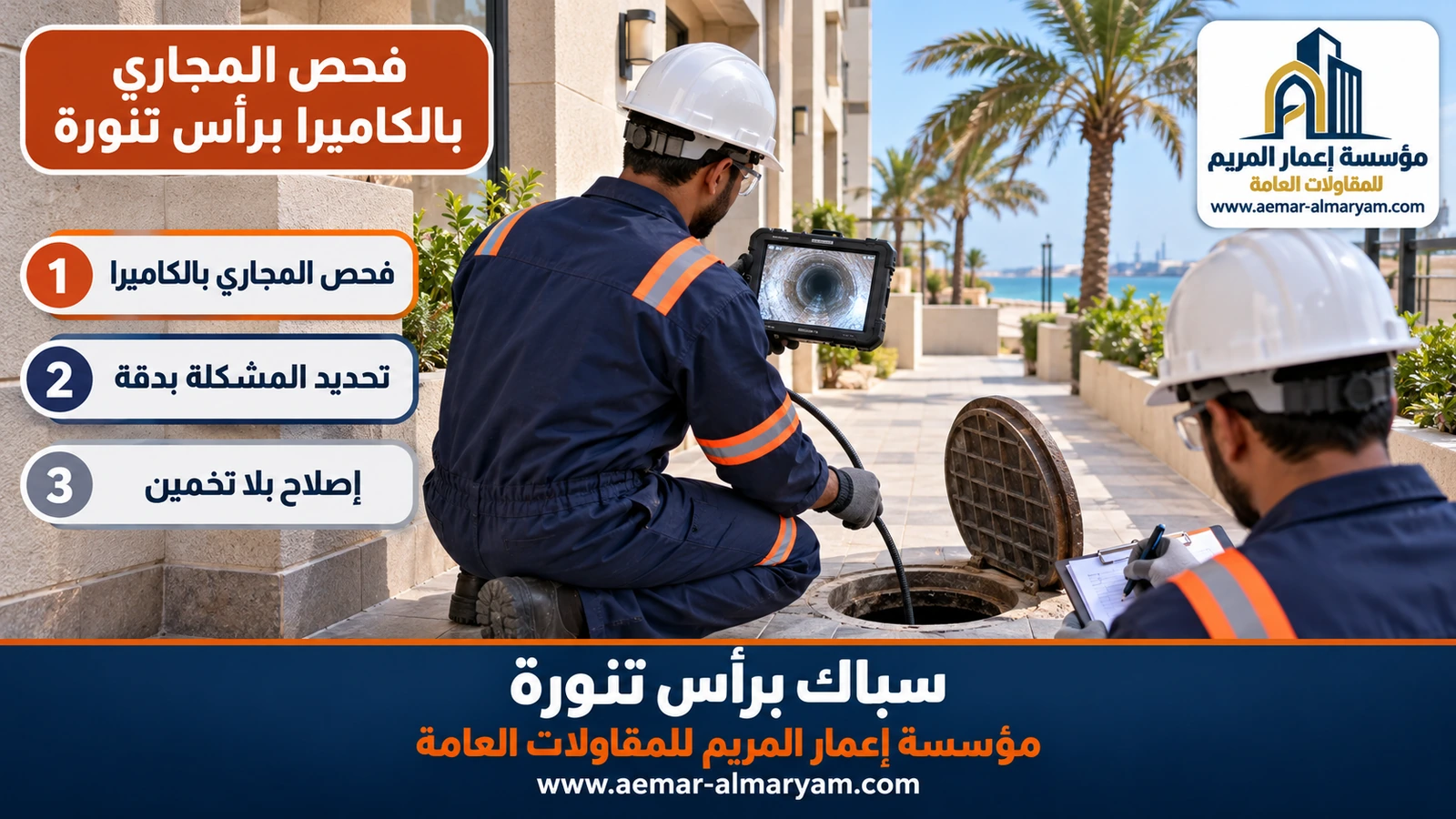 فحص المجاري بالكاميرا برأس تنورة