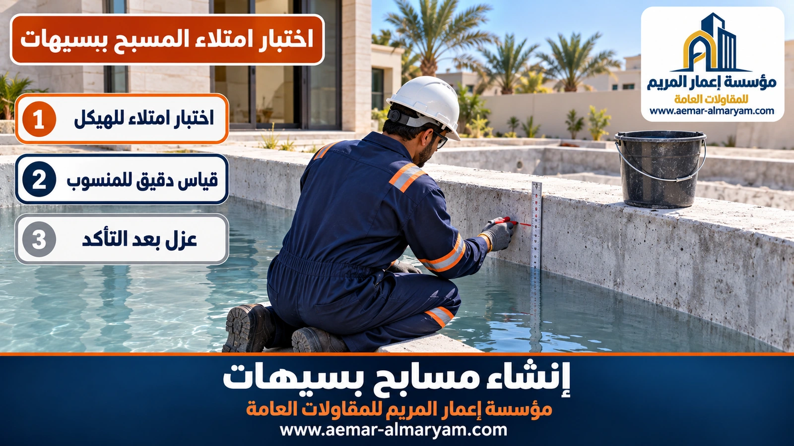 اختبار امتلاء هيكل مسبح خرساني بسيهات